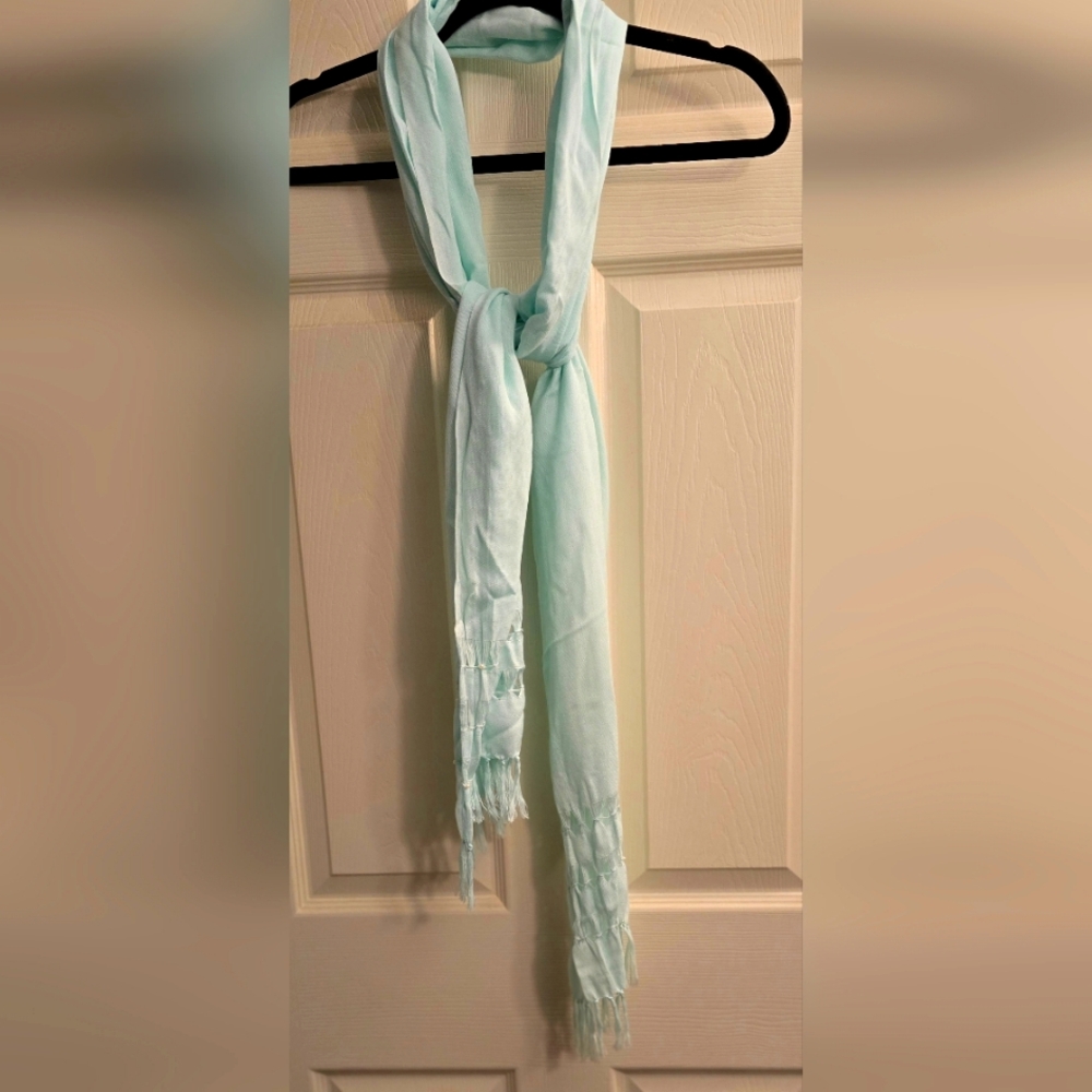 Light Blue Women's Scarf with Fringes. 78" x 20"